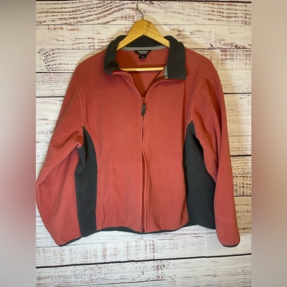 Woolrich Zip Up Fleece‎ Womens Large Red Grey - Picture 1 of 10